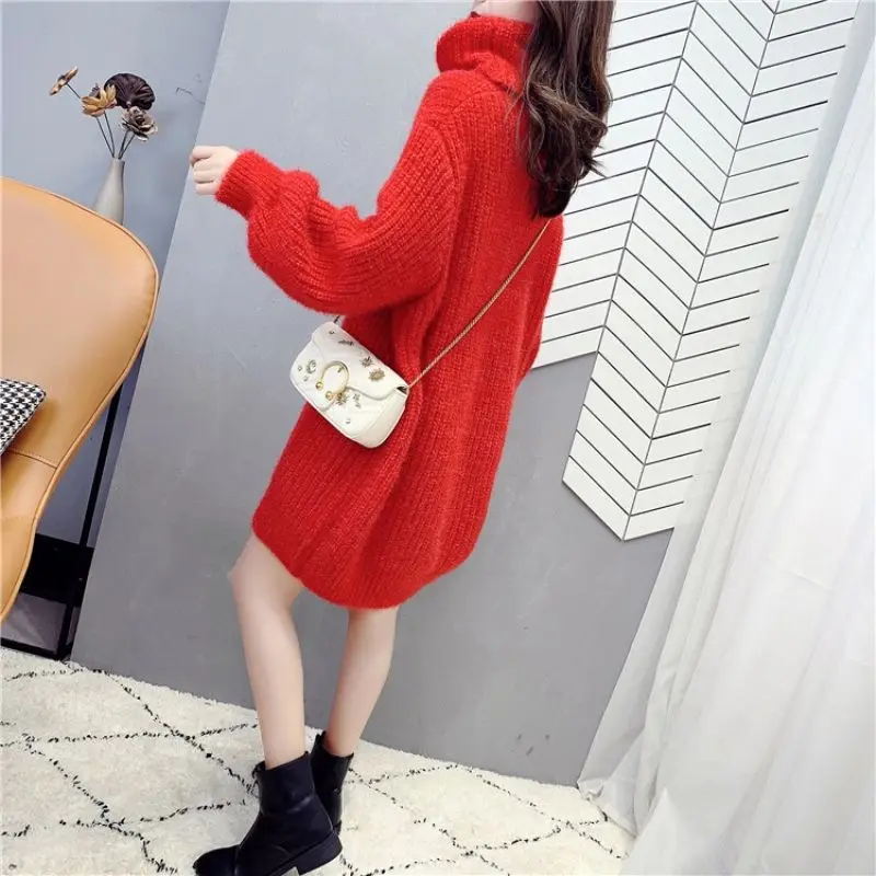 Top Trends: Fashion Turtleneck Solid Color Casual Sweaters Female Clothing 2023 Autumn Winter Loose All-match Pullovers Korean Knitted Dress Shoppable Styles - Image 6