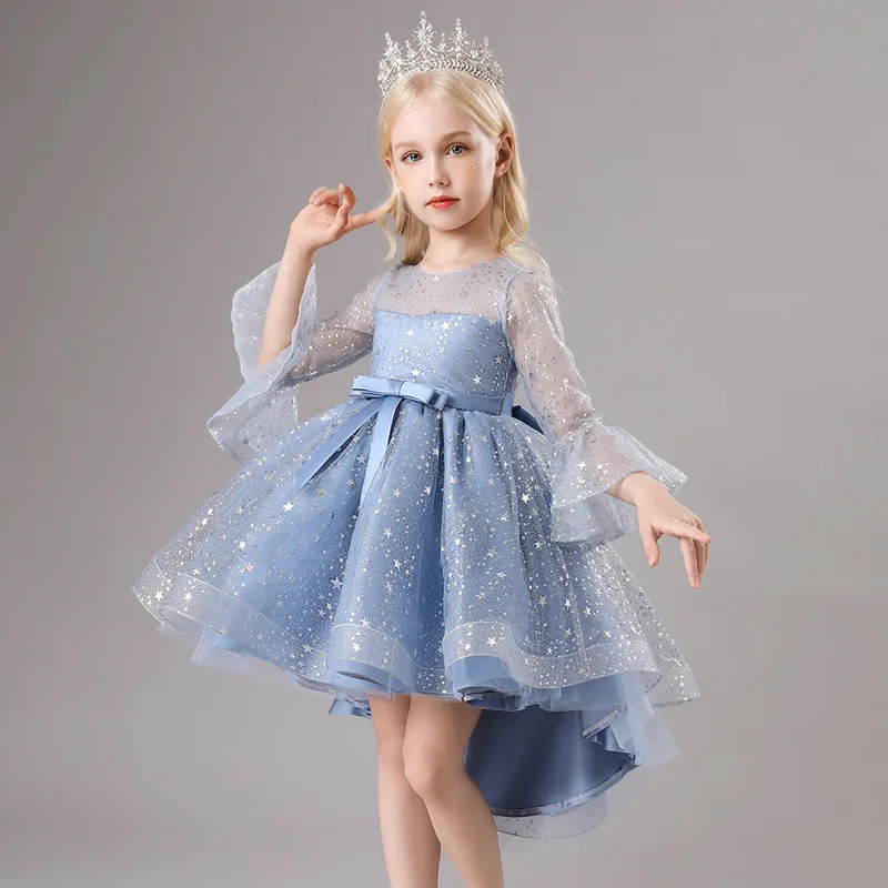 Top Trends: Flower Girls Princess Sequins Baby Wedding Christmas Party Trailing Dress Fluffy Lace Embroidered Host Performance Costume 3-15Y Shoppable Styles