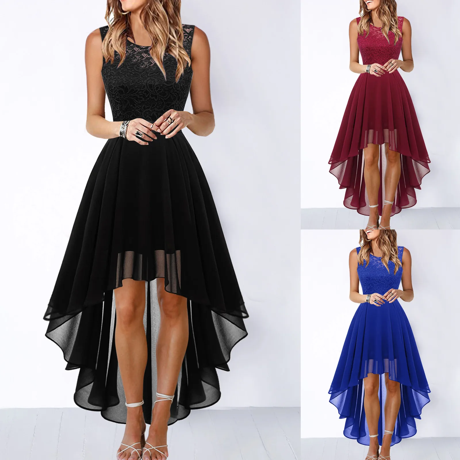 Top Trends: Women's Fashion Long Lace Dress Sexy Sleeveless Mesh Slim Waist Prom Wedding Swing Dresses Evening Party Dress Vestidos De Fiest Shoppable Styles