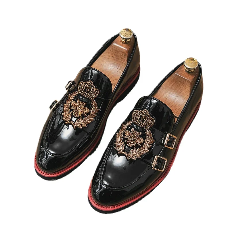 Top Trends: Loafers Men PU Shallow Embroidery Applique Belt Buckle Decoration Slip-On Casual Shoes Low Heel Comfortable Classic Men Shoes Shoppable Styles