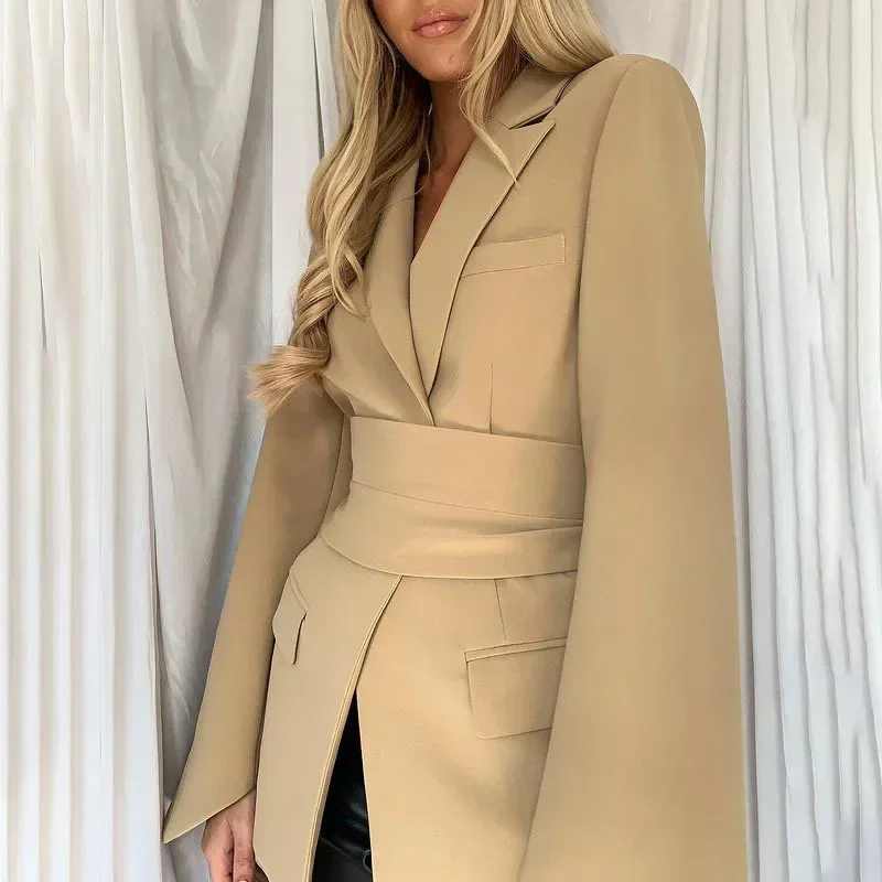 Top Trends: Women's Spring 2023 Fashion Blazer Slim Fit Business Blazer And New Tie Waist Jacket Retro Khaki Black Ladies Cardigan Tops Shoppable Styles - Image 3