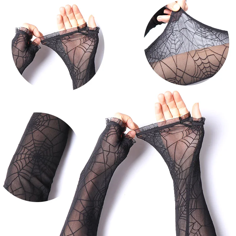 Top Trends: Halloween Creativity Women Spider Web Pattern Gloves Sexy Female Mesh Gloves Driving Punk Goth Dance Black Fingerless Mittens Shoppable Styles - Image 5