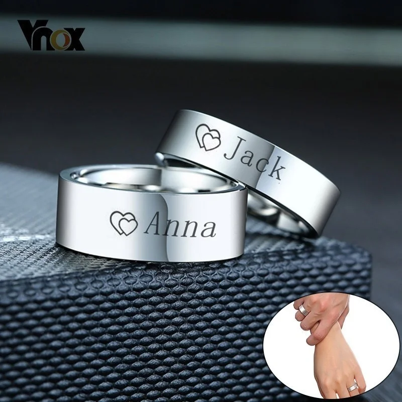 Top Trends: Vnox Free Personalized Name Love Couple Wedding Rings For Women Man Never Fade Color Stainless Steel Custom Promise Anel Shoppable Styles