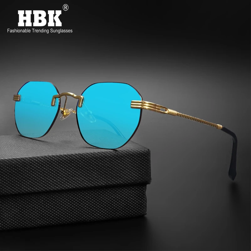 Top Trends: HBK Blue MIRROR Frameless Gold Metal Ladies Sunglasses Men Rimless Brown Sun Glasses For Women Fashion Shades Cutting Eyeglass Shoppable Styles