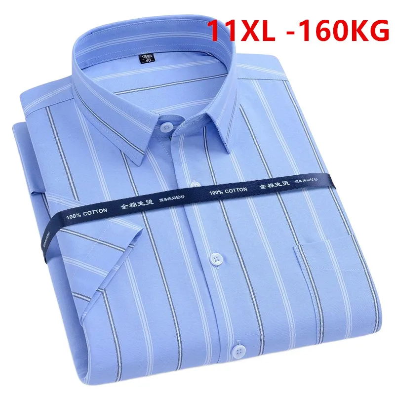 Top Trends: Summer Men Oxford Shirts Short Sleeve Big Size 8XL 9XL 10XL 11XL Stripe Dress Fit 100% Cotton Business Casual Shirt 160KG Large Shoppable Styles