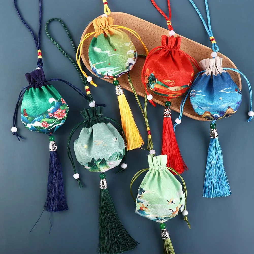 Top Trends: Chinese Style Women Sachet Fashion Round Bottom Empty Bag Cloth Car Hanging Decoration Jewelry Pouch Jewelry Storage Bags Shoppable Styles