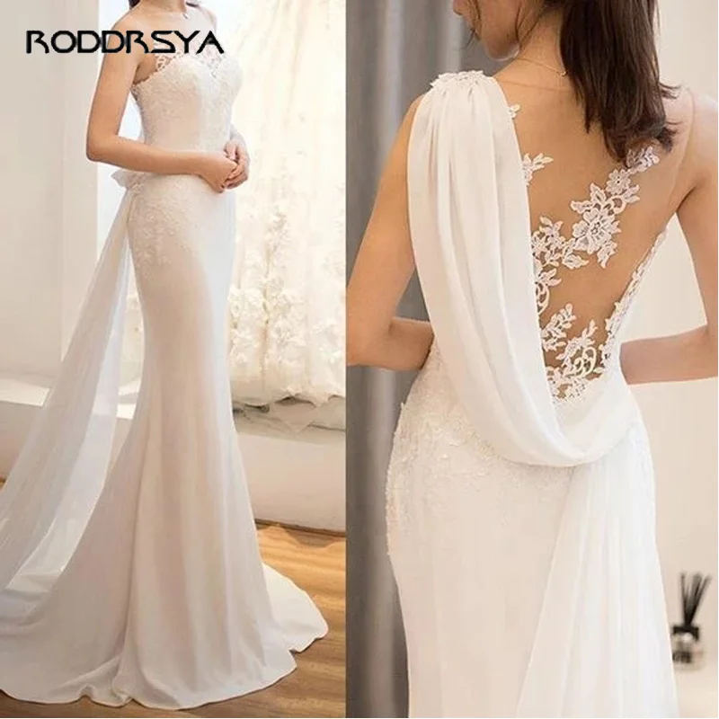 Top Trends: RODDRSYA Sexy Sleeveless Mermaid Wedding Dress Vestidos De Novia O-Neck Illusion Back Stretch Satin Lace Bridal Gown Elegant Shoppable Styles