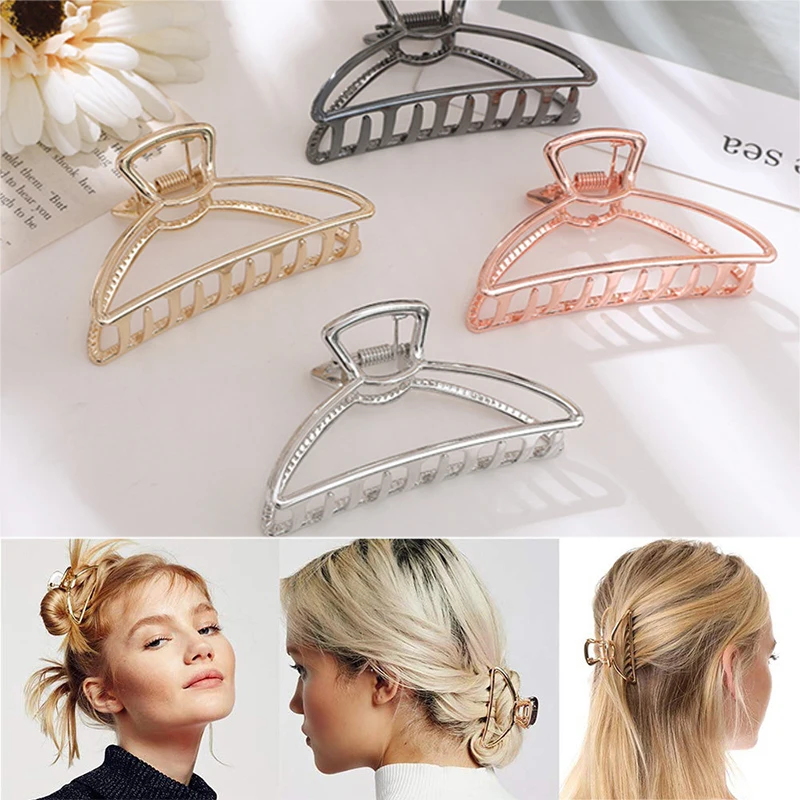 Top Trends: Women Girls Geometric Hair Claw Clamps Metal Hair Crab Moon Shape Hair Claw Clip Solid Color Hairpin Large Size Hair Accessories Shoppable Styles