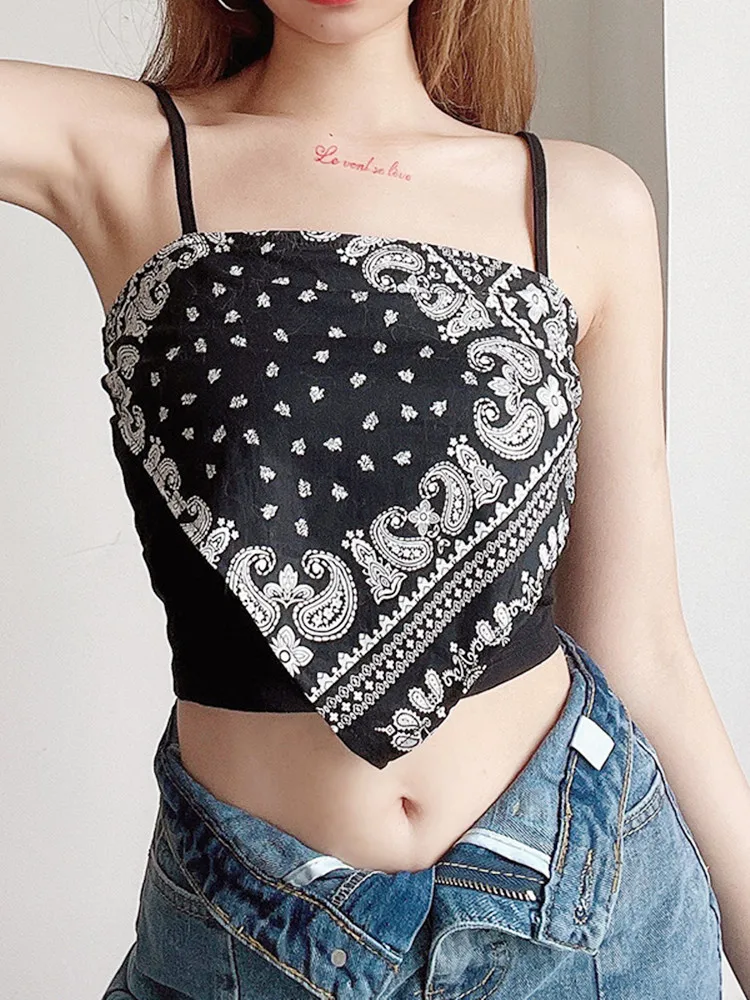 Top Trends: Sexy Streetwear Printing Cute Crop Tops For Women Short Black Summer Cami Under Shirt Bras Fashion Clothes Y2k White Corset Top Shoppable Styles