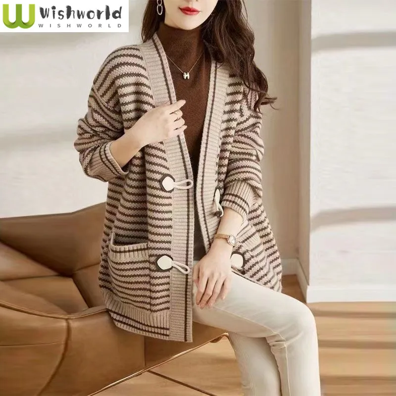 Top Trends: 2023 Spring And Autumn New Korean Edition Cardigan Women's Versatile Stripe Knit Super Beautiful Coat Fashion High Grade Top Shoppable Styles