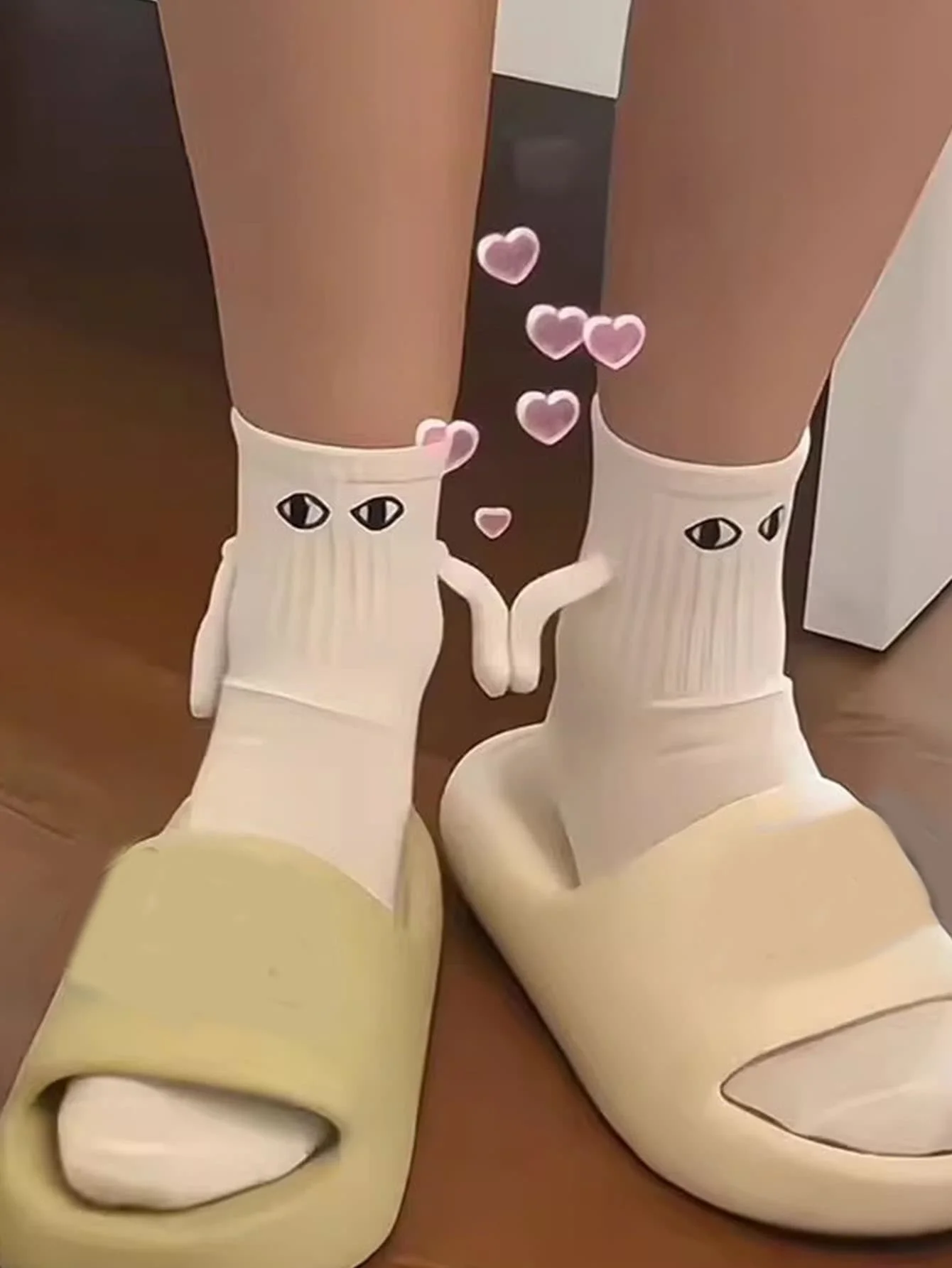 Top Trends: CHAOZHU 1 Pair Club Celebrity Ins Fashion Funny Creative Magnetic Attraction Hands Black White Cartoon Eyes Couples Sox Socks Shoppable Styles