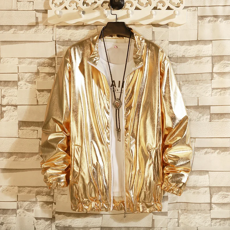 Top Trends: Mens Windbreaker Jackets Nightclub Stage Singer Costume Streetwear Harajuku Hip Hop Jacket Gold Fashion Spring Mens Clothing Shoppable Styles