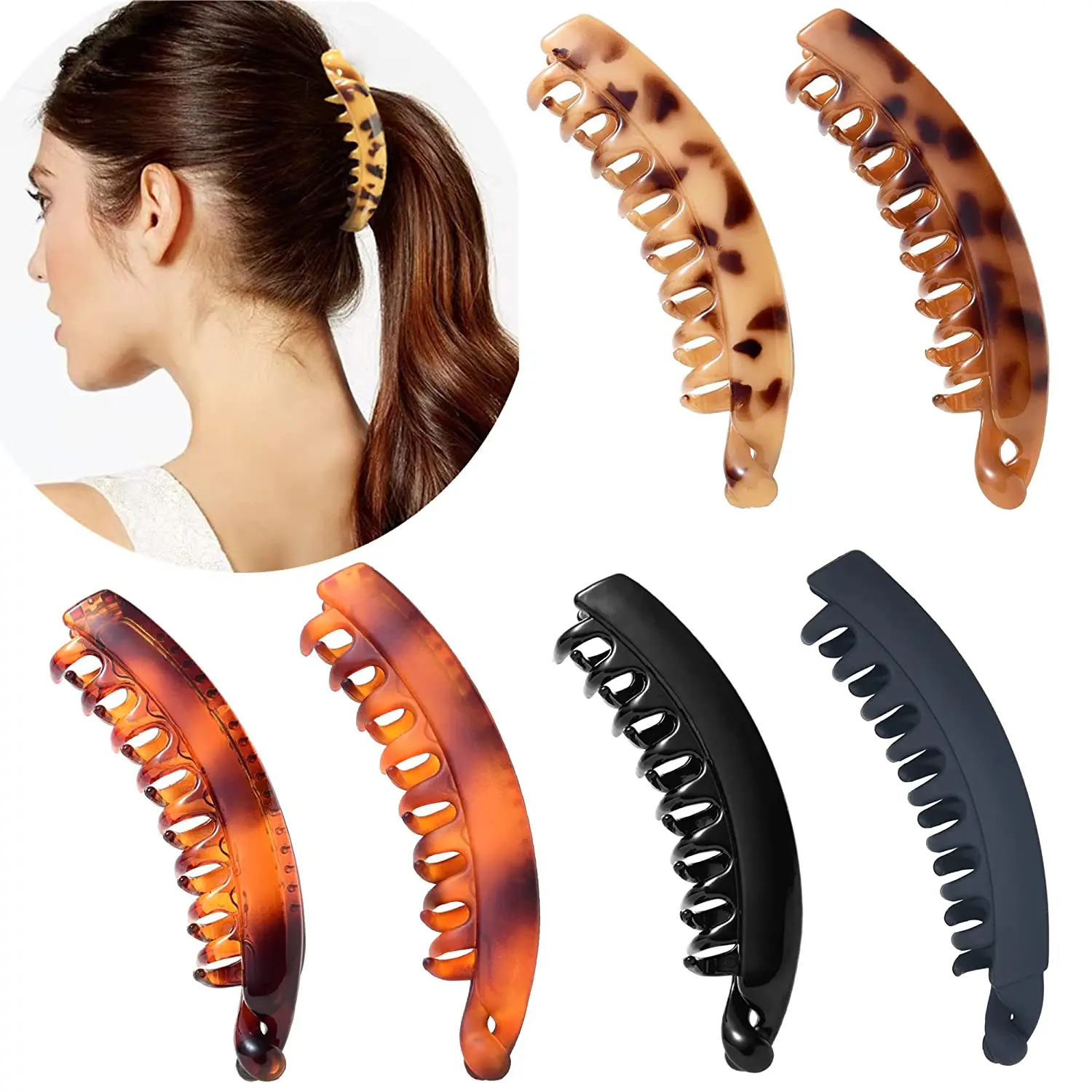 Top Trends: Fashion Plastic Banana Hair Clip For Women Solid Frosted Clips Leopard Print Ponytail Hair Claws Hairpins Girls Hair Accessories Shoppable Styles