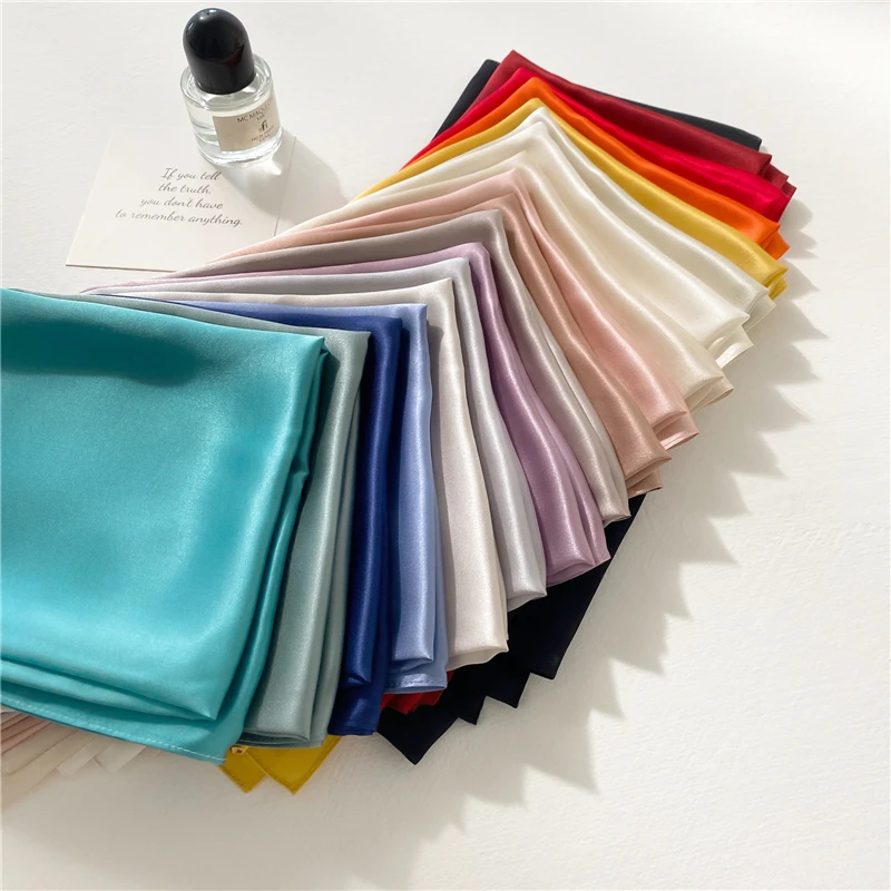 Top Trends: 2022 New Spring Summer Women Silk Scarf Square Solid Color Shawl And Wrap Lady Hair Neck Scarves Soft Office Bandana Foulard Shoppable Styles