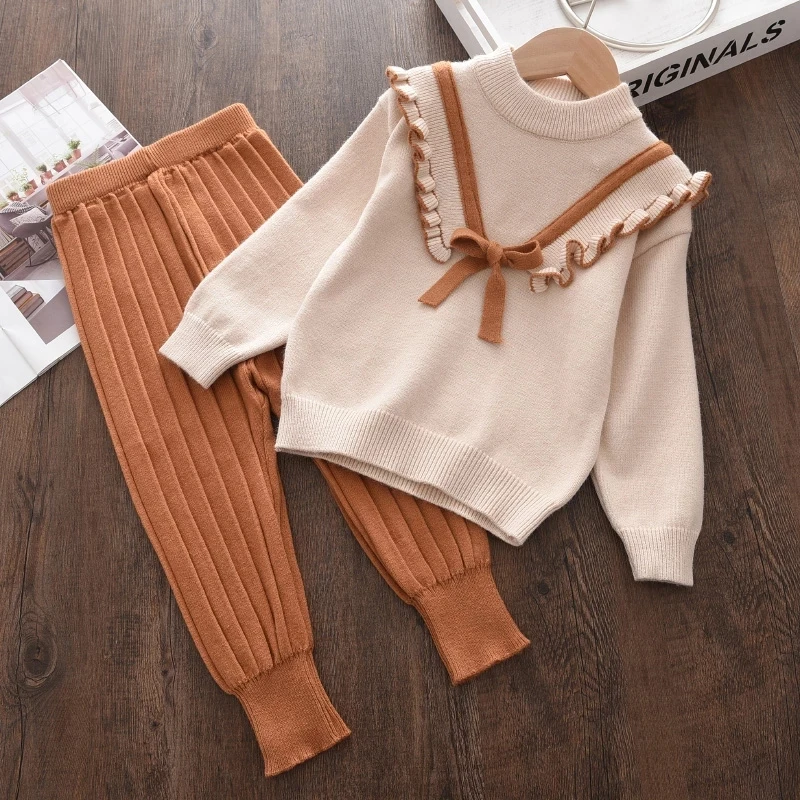 Top Trends: Melario Autumn Winter Fashion Girls Bow Knitted Thick Clothes Sets Kids Warm Long Sleeve Sweater Pants 2pcs Set Baby Girl Outfit Shoppable Styles