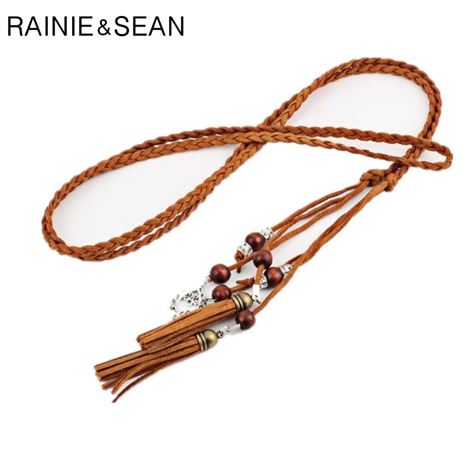 Top Trends: RAINIE SEAN Braided Belt For Women Pu Leather Ladies Belts For Dresses Tassel Beaded Boho Fashion Summer Belt Women 170cm Shoppable Styles