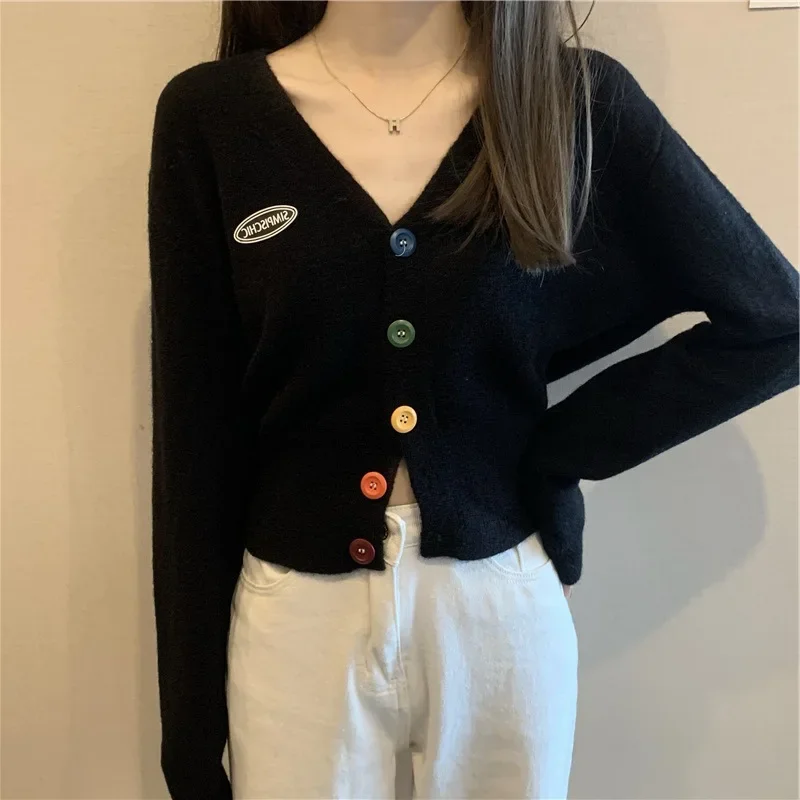 Top Trends: Sweater Cardigan Chic Sweet Colorful Button Knitted Sweater Korean Fashion Women 2023 Winter Short Cardigan Long Sleeve Cardigan Shoppable Styles