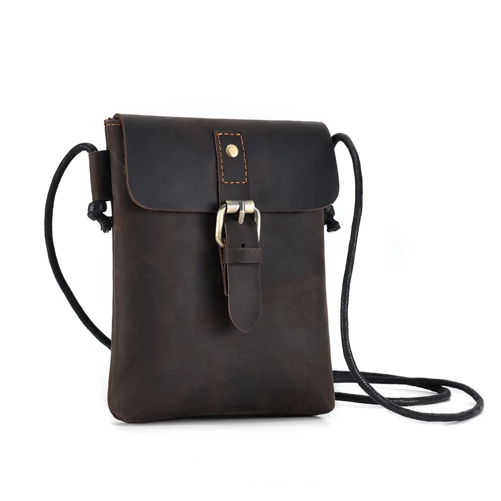 Top Trends: Genuine Leather Men Vintage Casual Messenger Bag Mini Packet Mobile Phone Bag Crazy Horse Leather Shoulder Crossbody Bag Shoppable Styles