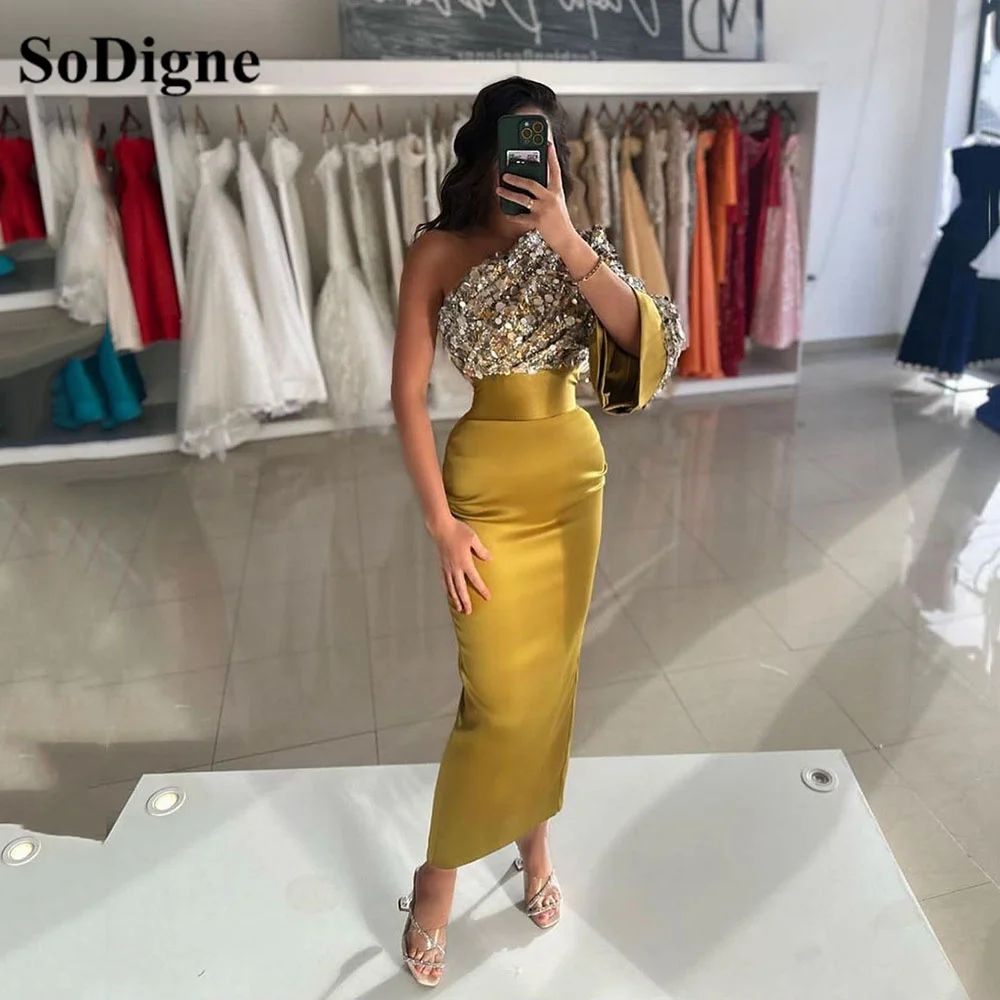 Top Trends: SoDigne Champagne Prom Dress For Women Party Arabic One Shoulder Mermaid Evening Gowns Graduation Banquet Party Dress Shoppable Styles