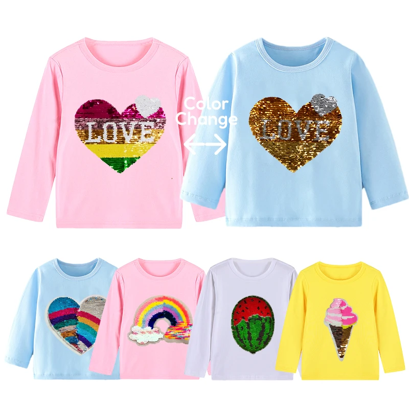 Top Trends: Children's Clothing Girls T-Shirt Kids Color Change Sequin Tops Long Sleeve Baby Autumn Clothes Cotton Sweatshirt 2-12 Years Shoppable Styles