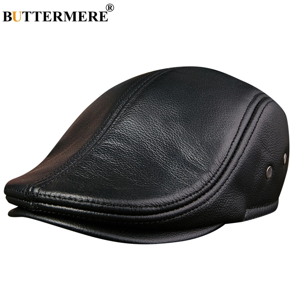 Top Trends: BUTTERMERE Flat Caps Men Real Leather Duckbill Hats Berets Earflaps Black Casual Directors Cap Male Vintage Winter Driving Caps Shoppable Styles