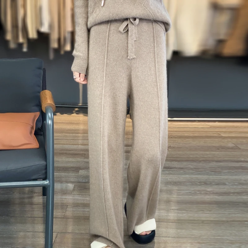 Top Trends: New Cashmere Wide-Leg Pants In Autumn And Winter Women&#039;s Loose And Casual High Waist Straight Elastic Waist Knitted Trousers Shoppable Styles