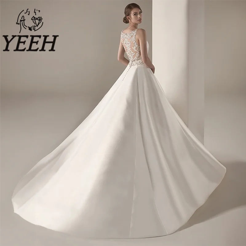 Top Trends: YEEH Boat Neck Wedding Dress Elegant Lace Appliques Beaded Illusion Back Bridal Gown Court Train Vestido De Noiva For Bride Shoppable Styles - Image 2