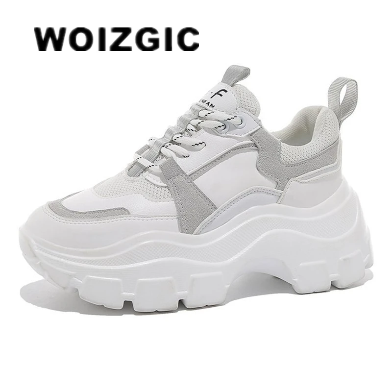 Top Trends: WOIZGIC Female Women's Genuine Leather White Shoes Sneakers Platform Spring Breathable Lace Up Sports High Sole 35-40 YL-7 Shoppable Styles