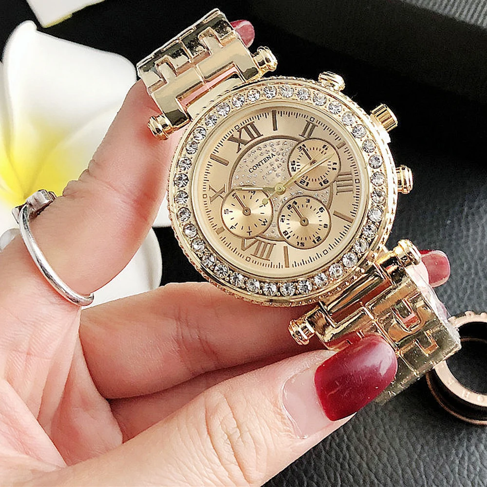 Top Trends: Luxury Ladies Contena Watch Fashion Rhinestone Women Quartz Rose Gold Wrist Watch Women&#039;s Watch Relogio Feminino Reloj Mujer Shoppable Styles