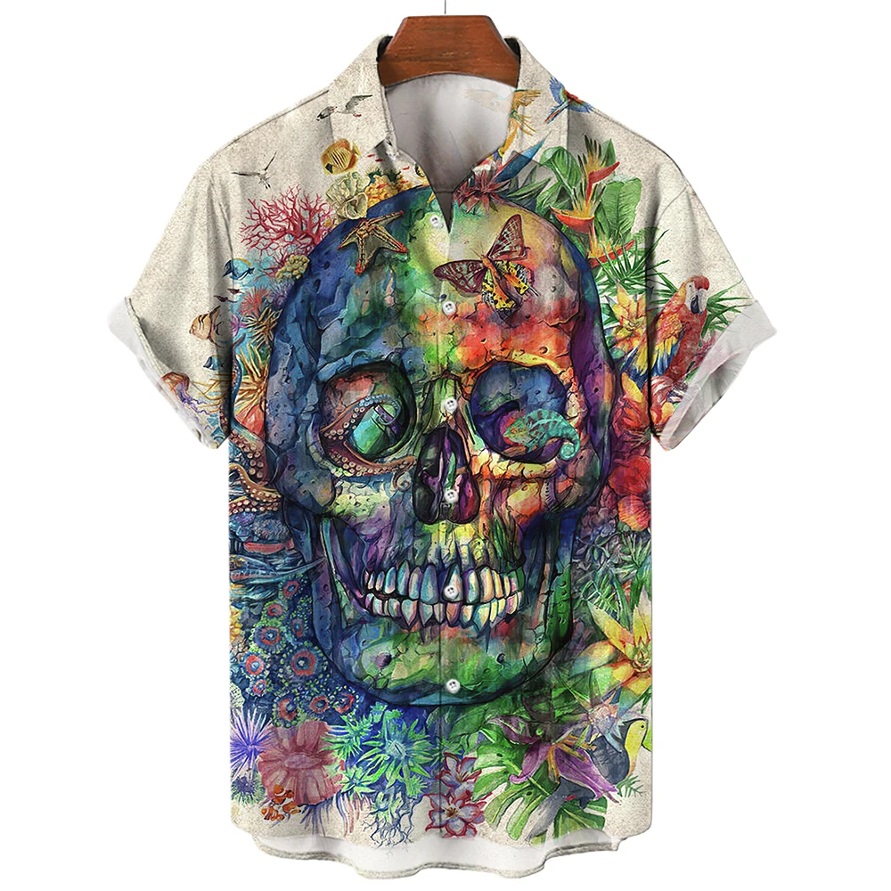 Top Trends: Skull Shirts For Men Streetwear Harajuku Men's Clothes Hawaii Tops Gothic Short Sleeve Shirt Fashion Vintage Men's Button Shirt Shoppable Styles