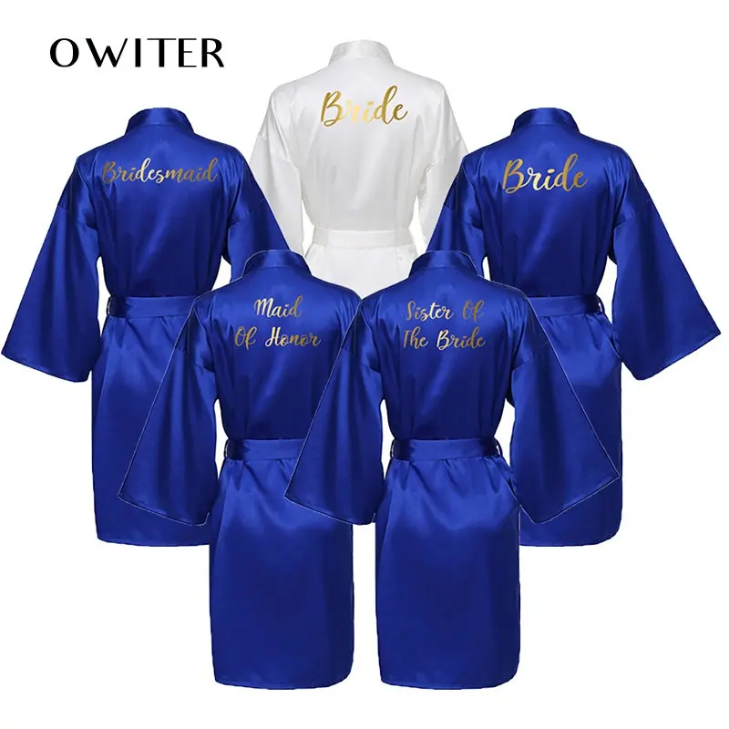 Top Trends: Silk Satin Robes Bridesmaid Bride Robes Bridesmaid Robes Wedding Long Robe Bathrobe Gold Print Royal Blue Robe Shoppable Styles