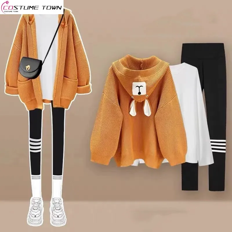 Top Trends: Autumn And Winter Set 2023 New Large Women's Korean Style Versatile Knitted Coat Shark Pants Three Piece Set Fashion Shoppable Styles