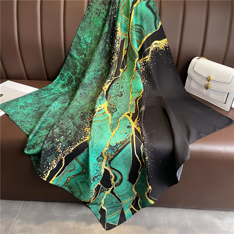 Top Trends: Women Silk Winter Scarf Luxury Design Blackish Green Starry Sky Print Lady Beach Shawl Scarves Fashion Smooth Female Hijab Shoppable Styles