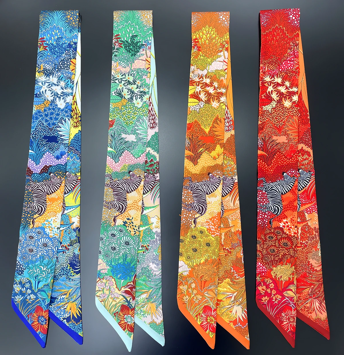 Top Trends: 2023 Brand Design Zebra In Flowers Women Scarf Luxury Silk Scarf Fashion Hair Headband Foulard Skinny Bag Scarves Neckerchief Shoppable Styles