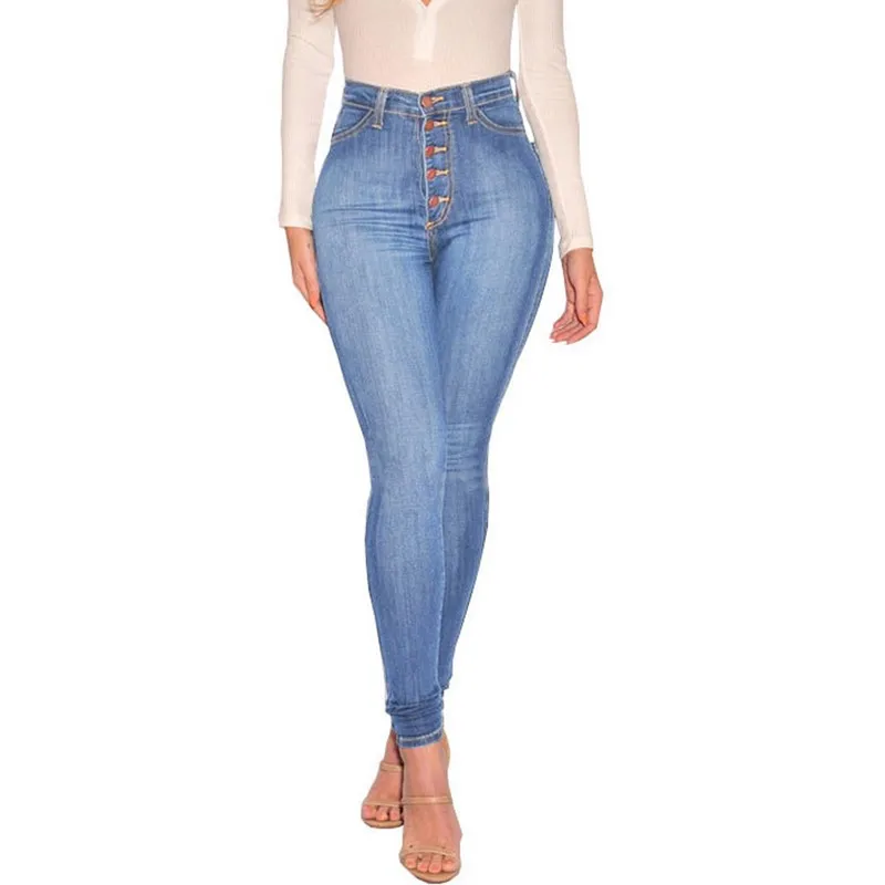 Top Trends: High Waist Hip Lift Slim Fit Pencil Jeans Women Fashion Single-breasted Closure Denim Pants Female Casual Stretch Tight Trousers Shoppable Styles