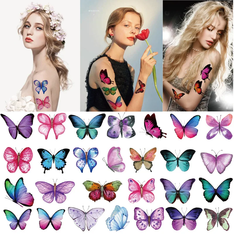 Top Trends: Waterproof Temporary Tattoo Sticker 3D Watercolor Butterfly Flash Temporary Tattoo Sticker Clavicle Leg Arm Art Sticker Decorati Shoppable Styles