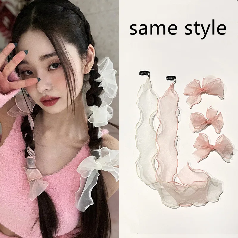 Top Trends: Sweet Hairclips Mesh Hairband Female Pure Desire Super Fairy Braided Hair Bow Hairpin Korean Streamer Headdress Hair Accessories Shoppable Styles