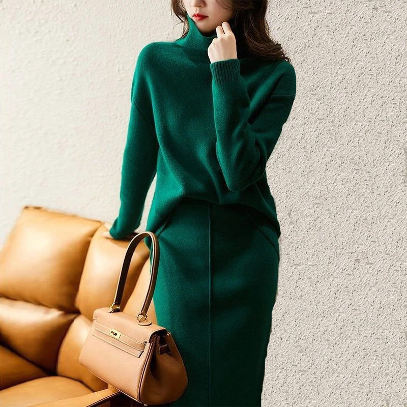 Top Trends: Autumn Knitted Suit With Skirt Two Piece Skirt Set Women Winter Sweater Sets Korean Style Fall 2 Piece Outfit Sweater 2023 Shoppable Styles