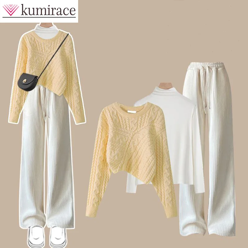 Top Trends: Set Women's 2023 Autumn / Winter New Korean Knitted Sweater Women's Underwear Casual Pants Three Piece Winter Women's Setwomen Pan Shoppable Styles