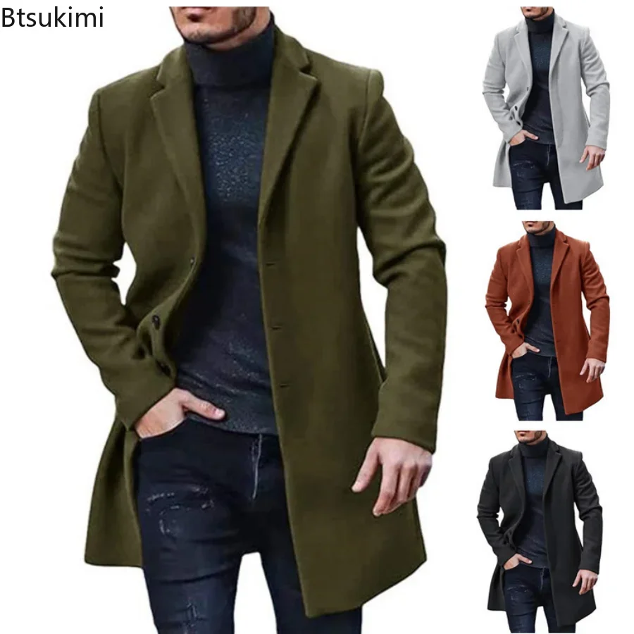 Top Trends: New 2024 Autumn Winter Men&#039;s Long-sleeve Lapel Single-breasted Jacket Woolen Solid Button Coats Casual Loose Men Simple Jackets Shoppable Styles