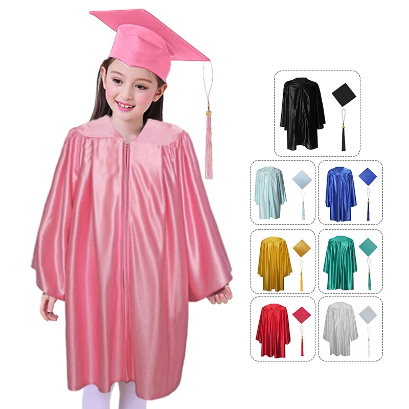 Top Trends: 91-138cm Children Graduation Costume Kindergarten Bachelor Gown Academinc Uniform Boy Gilr Photography Performance Robe Hat Set Shoppable Styles