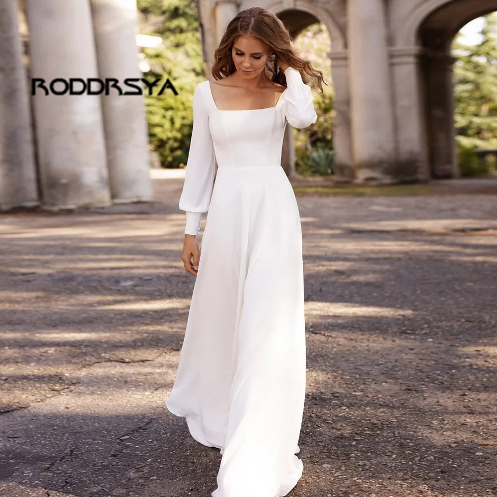 Top Trends: RODDRSYA Simple Long Sleeves Wedding Dress 2024 Elegant Square Neck Bridal Party A-Line For Women Robe Marriage Vestido De Noiva Shoppable Styles