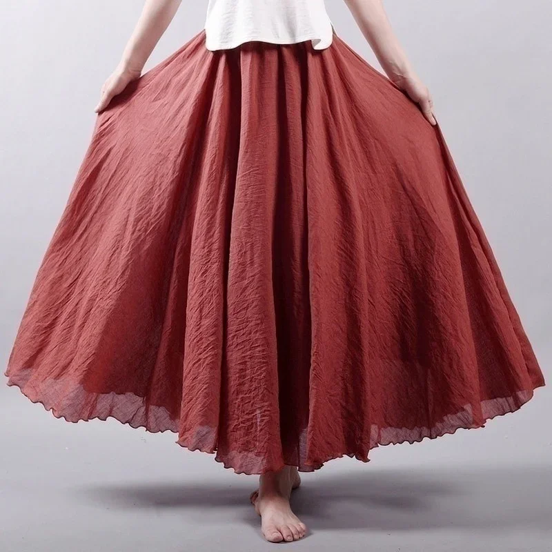 Top Trends: New 14 Colors A-Line Linen Skirt Ladies Clothing Linen Maxi Skirt Pleated Vintage Boho Maxi Long Casual Beach Skirt Empire Shoppable Styles