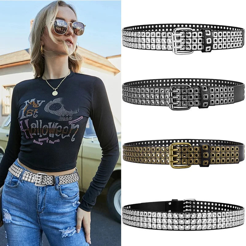 Top Trends: Punk Pu Studded Belt For Women Men Gothic Y2k Waist Strap Designer Male Female Jeans Trouser Retro Decorative Waistband Shoppable Styles