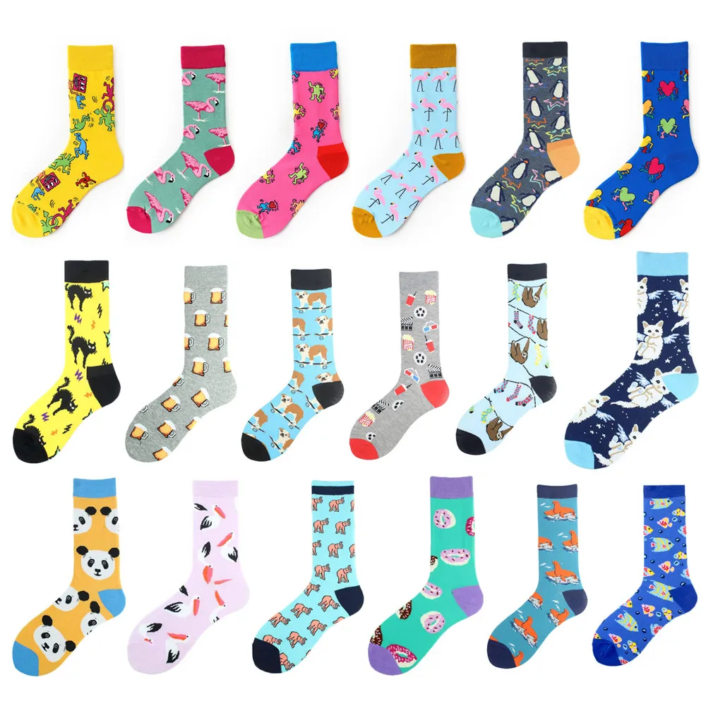 Top Trends: 1 Pair Cotton Funny Elegant Brand Pink Flamingo Lovely Cats Dogs Cute Panda Monkey Unisex Men Happy Socks Skateboard Male Sox Shoppable Styles