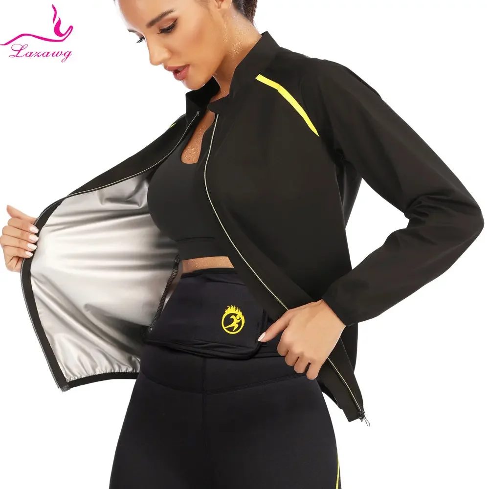 Top Trends: LAZAWG Women Sauna Jacket For Weight Loss Sweat Jacket Long Sleeve Slimming Top Fat Burner Body Shaper Workout Sportwear Gym Shoppable Styles