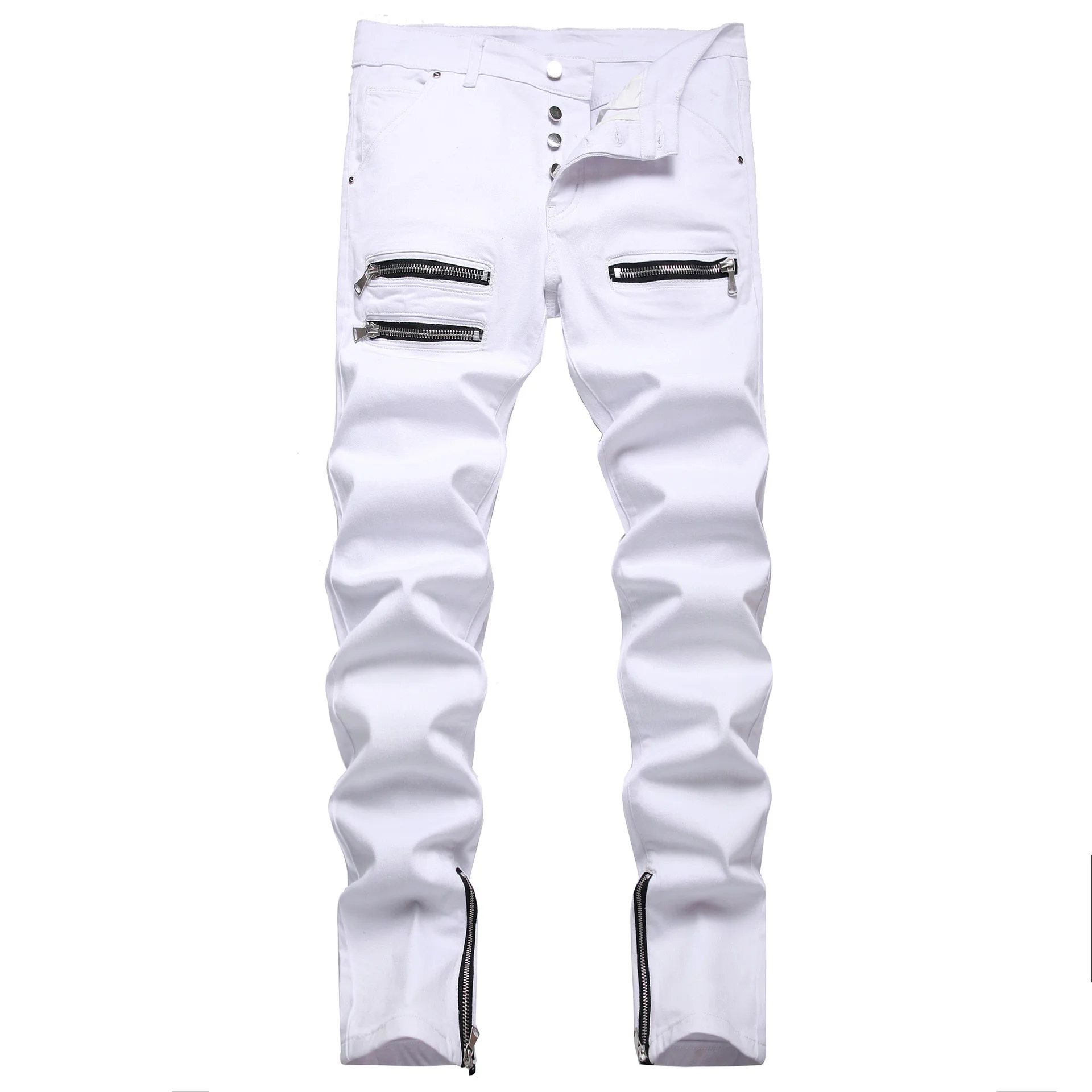 Top Trends: New Spring / Fall 2022 Men's Jeans Solid Color Button-Down Denim Pants White Casual Sports Quality Boyfriend Pants Spodnie Męskie Shoppable Styles