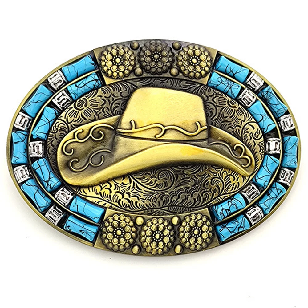 Top Trends: Western Cowboy Hat Men Belt Buckle Oval Design Blue Edge Alloy Metal Male Hebillas Para Cinturón Cheapify Dropshipping Shoppable Styles