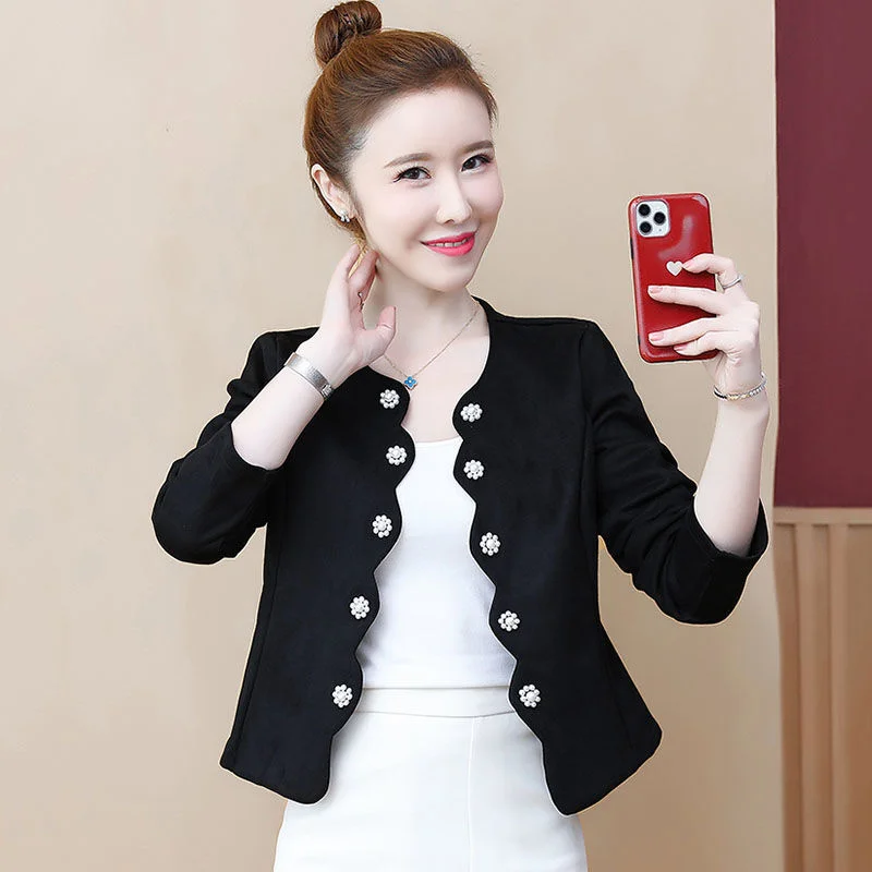 Top Trends: #5364 Black White Pink Red Short Jacket Women Buttons Office Cardigan Coats Femme Slim Outerwear Korean Style Thin Spring Summer Shoppable Styles