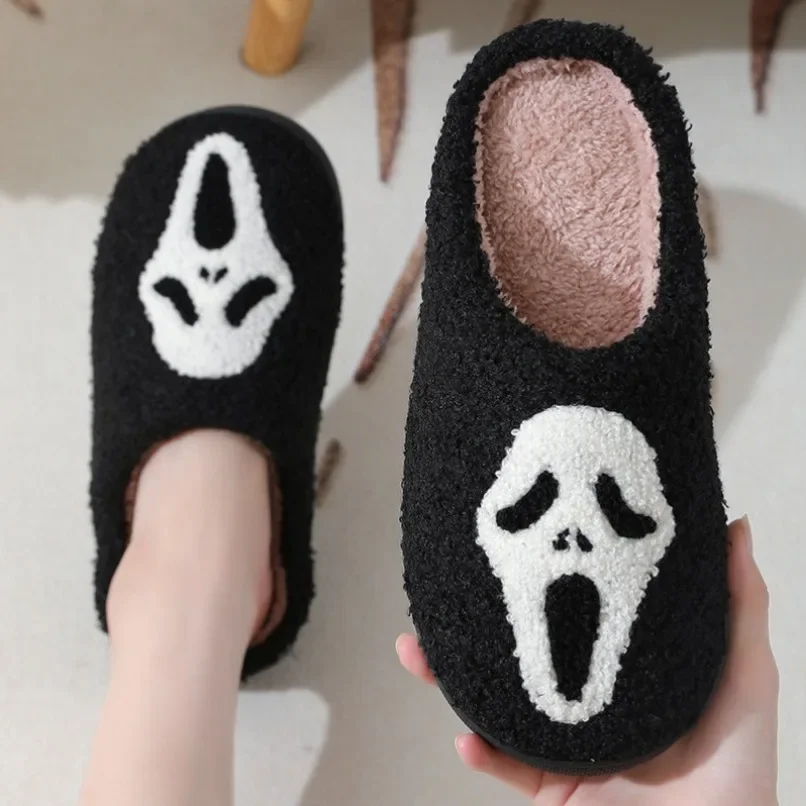 Top Trends: House Fuzzy Slipper Men Male Ghost Face Winter Warm Kawaii Plush Indoor Floor Non Slip Home Shoes Women Female Halloween Gift Shoppable Styles